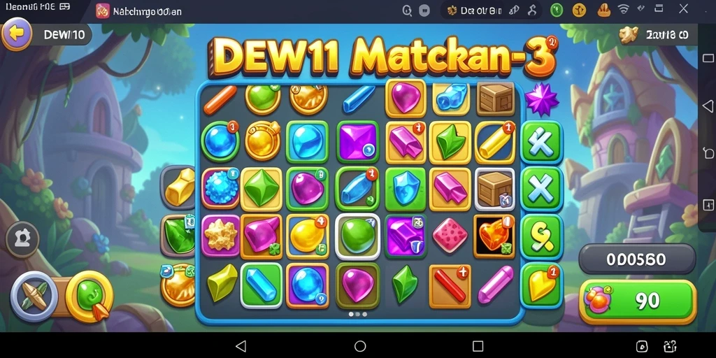 Screenshot utama DEWI11 menunjukkan gameplay Match-3 yang seru.
