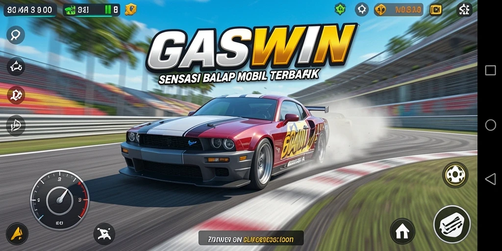 Screenshot gameplay GASWIN menampilkan balapan mendebarkan di lintasan yang menantang.