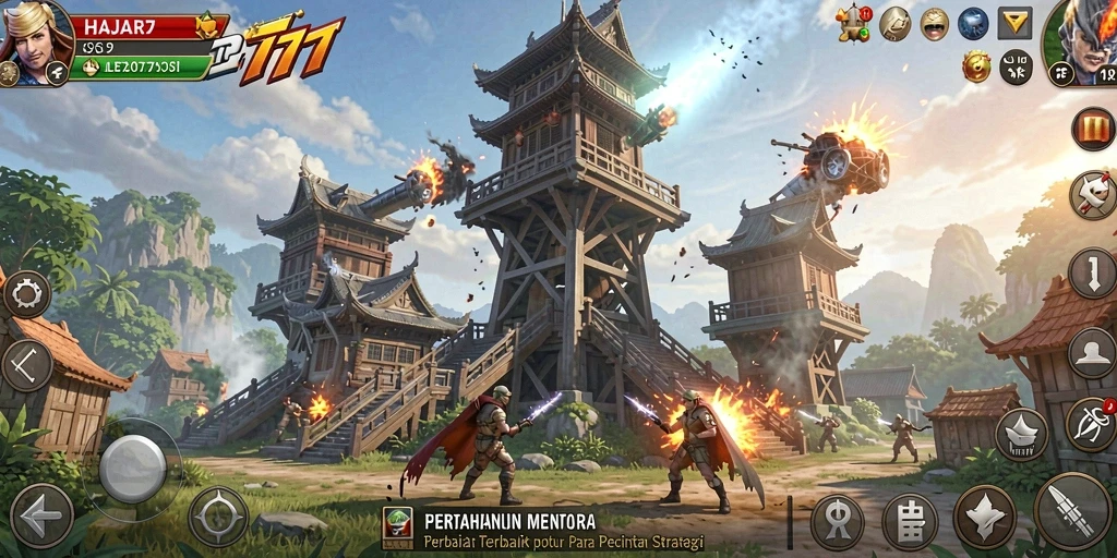 Tampilan gameplay HAJAR777 yang mendebarkan di medan perang Tower Defense.