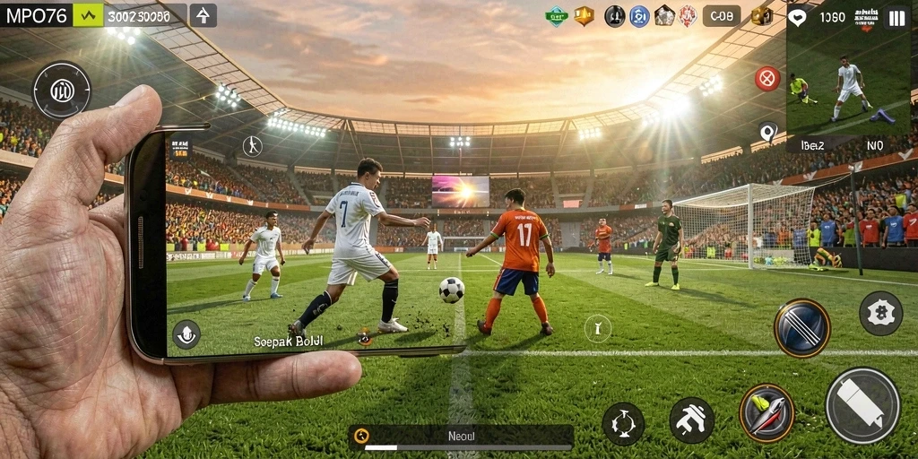 Tampilan menarik dari gameplay sepak bola MPO76 yang penuh aksi.