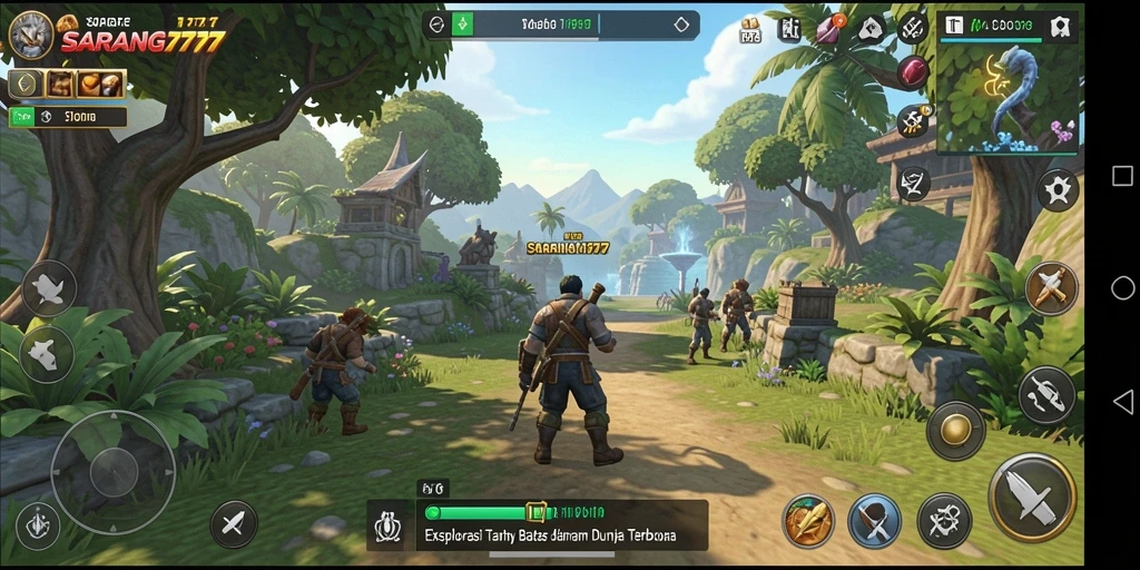 Tampilan gameplay SARANG777 dalam dunia terbuka yang mengeksplorasi.