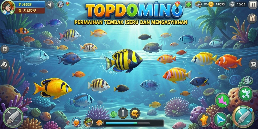 Gameplay seru pada TOPDOMINO dengan berbagai jenis ikan untuk ditembak.